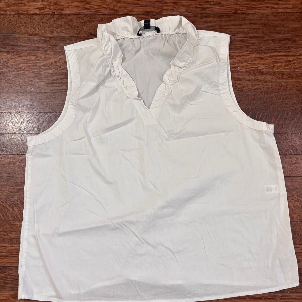 Marc New York Andrew Marc White Ruffle Neck Short Sleeve Top Women's Size XL